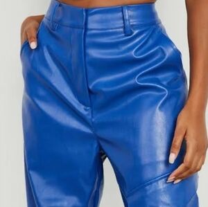 Blue faux leather cargo pants